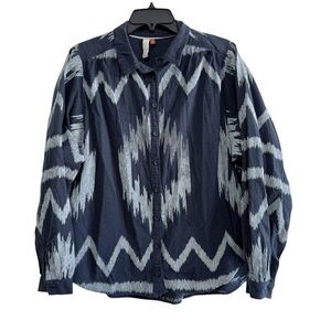 Anthropologie Pilcro Anthropologie Ikat Chevron Button Front Blouse Navy M